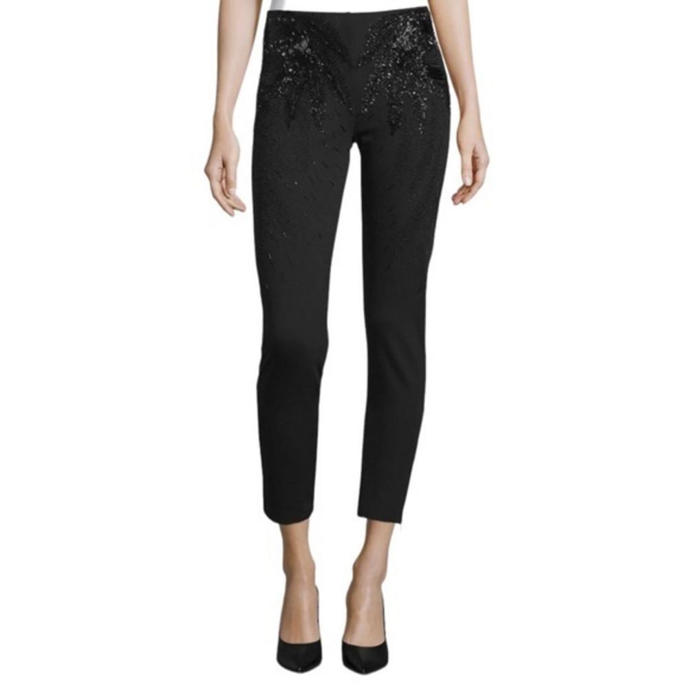 Haute Hippie Black Beaded Ankle Cropped Ankle Party Pants